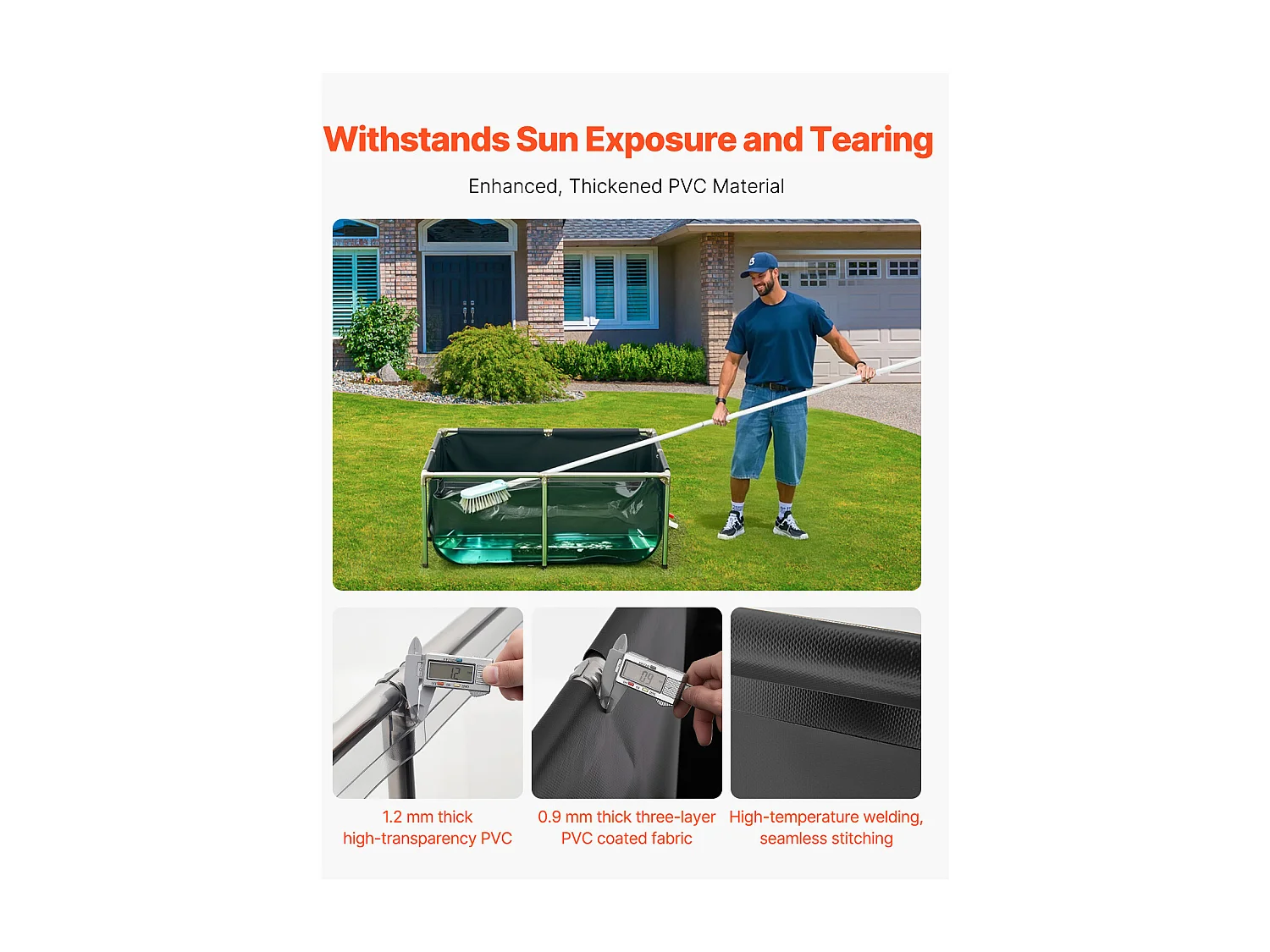 Estanque para Peces SucceBuy de Lona, Acuario 480 L, Acuario para Koi en PVC con Ventana de Observación, Acuario para Peces Dorados con Marco de Acero Inoxidable