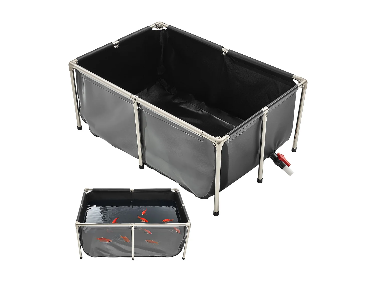 Estanque para Peces SucceBuy de Lona, Acuario 480 L, Acuario para Koi en PVC con Ventana de Observación, Acuario para Peces Dorados con Marco de Acero Inoxidable