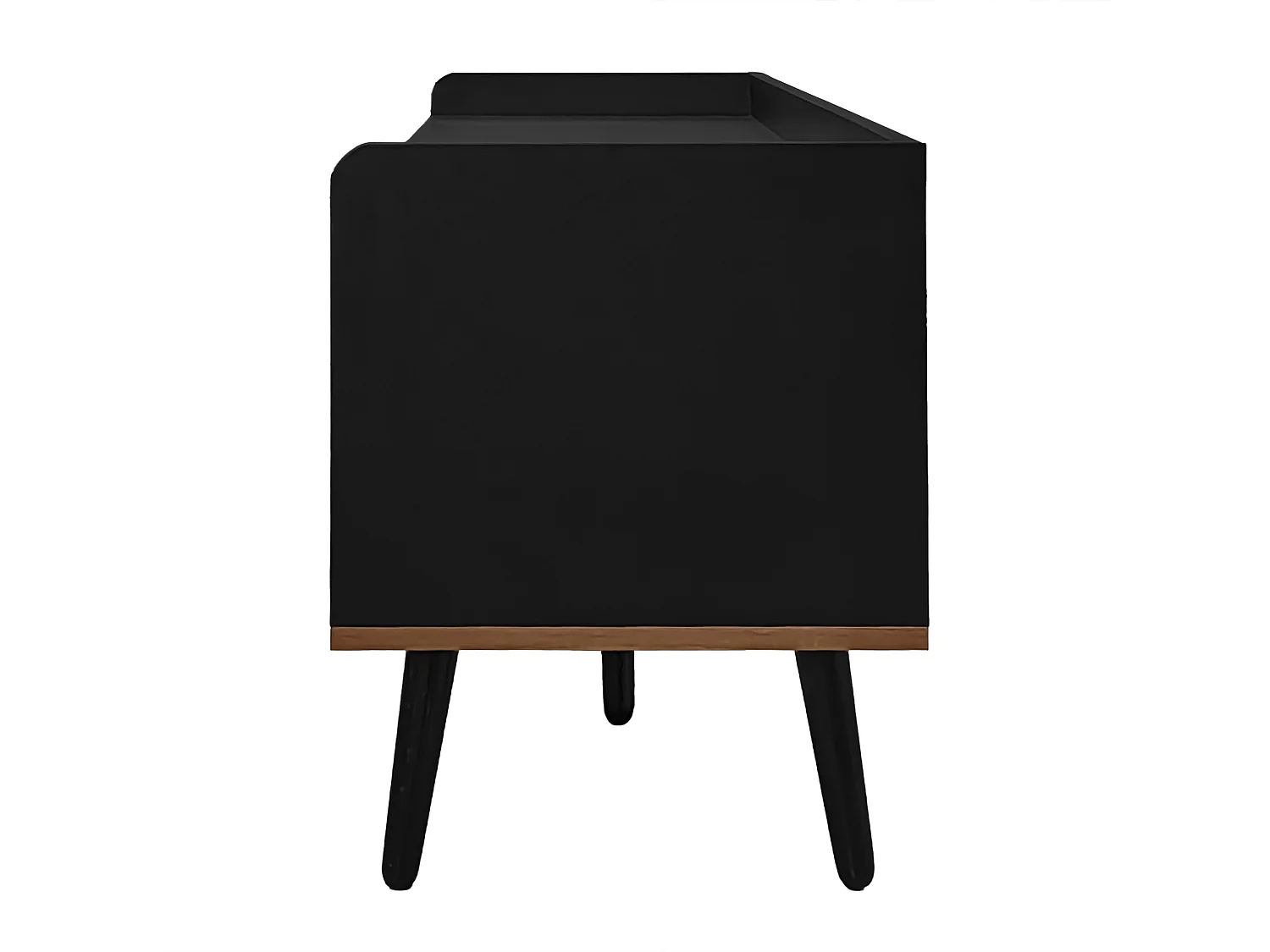 TV-meubel met 3 deuren - Bovenblad met zijrails - afwerking in natuurlijk hout - zwart