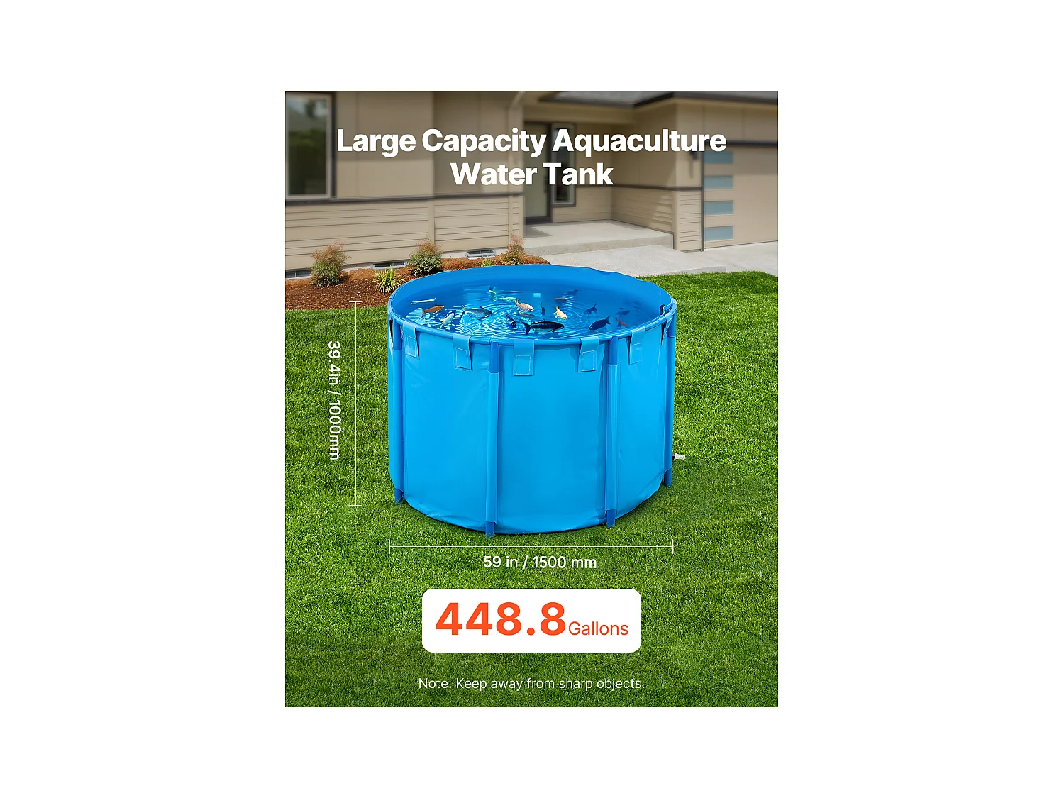 Bassin à Poissons SucceBuy Pliable en Toile, Capacité 1700 L, Aquarium Rond en PVC avec Cadre Robuste et Vanne de Vidange, Idéal pour l'Élevage de Koïs