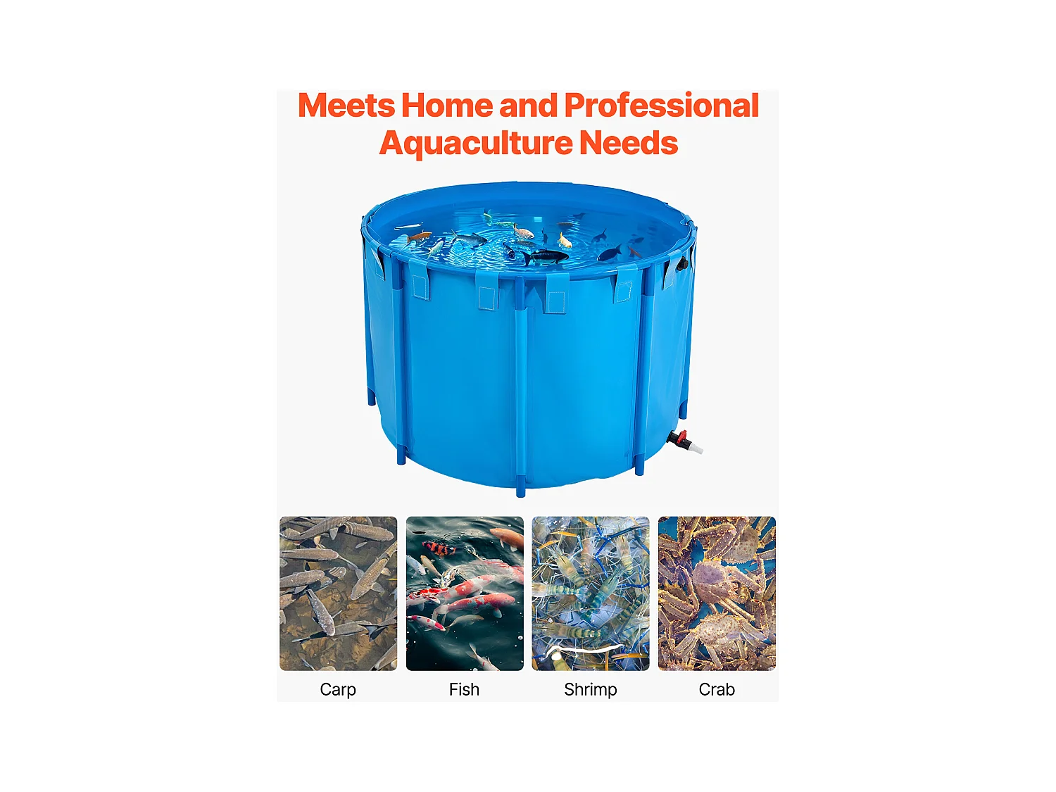 Bassin à Poissons SucceBuy Pliable en Toile, Capacité 1700 L, Aquarium Rond en PVC avec Cadre Robuste et Vanne de Vidange, Idéal pour l'Élevage de Koïs