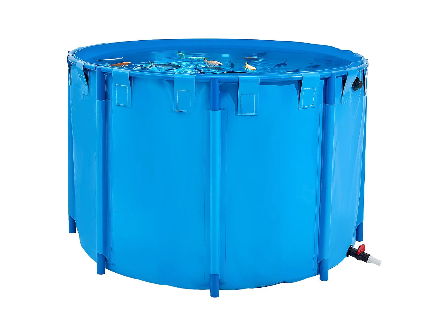 Bassin à Poissons SucceBuy Pliable en Toile, Capacité 1700 L, Aquarium Rond en PVC avec Cadre Robuste et Vanne de Vidange, Idéal pour l'Élevage de Koïs