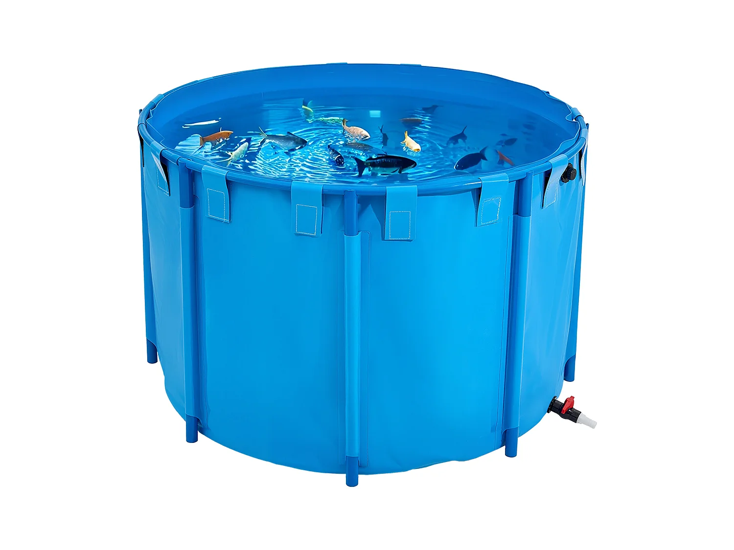 Bassin à Poissons SucceBuy Pliable en Toile, Capacité 1700 L, Aquarium Rond en PVC avec Cadre Robuste et Vanne de Vidange, Idéal pour l'Élevage de Koïs