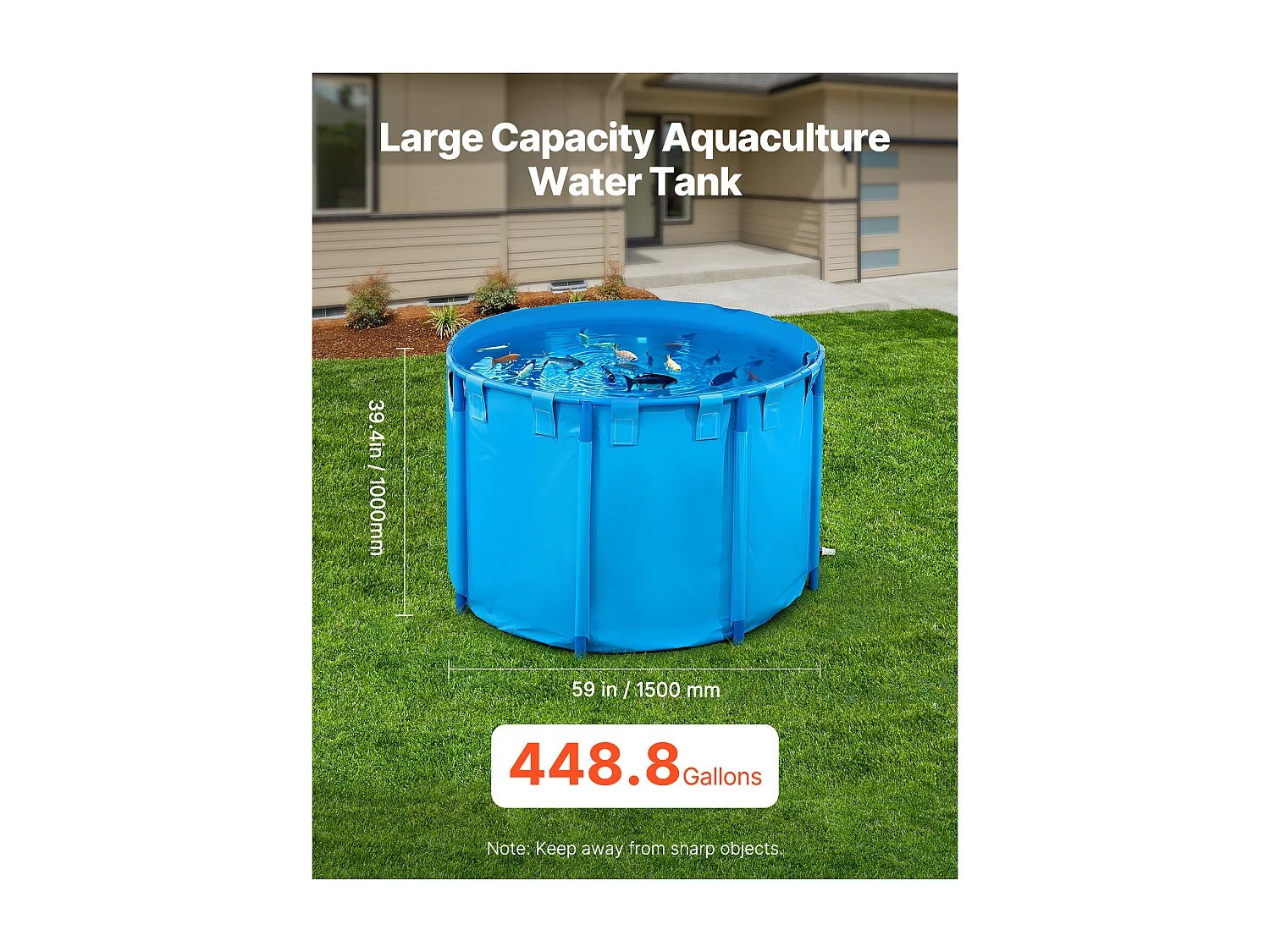 Tanque para Peixes SucceBuy Dobrável em Lona, Capacidade 1700 L, Aquário Redondo em PVC com Moldura Resistente e Válvula de Dreno, Ideal para Criação de Koi