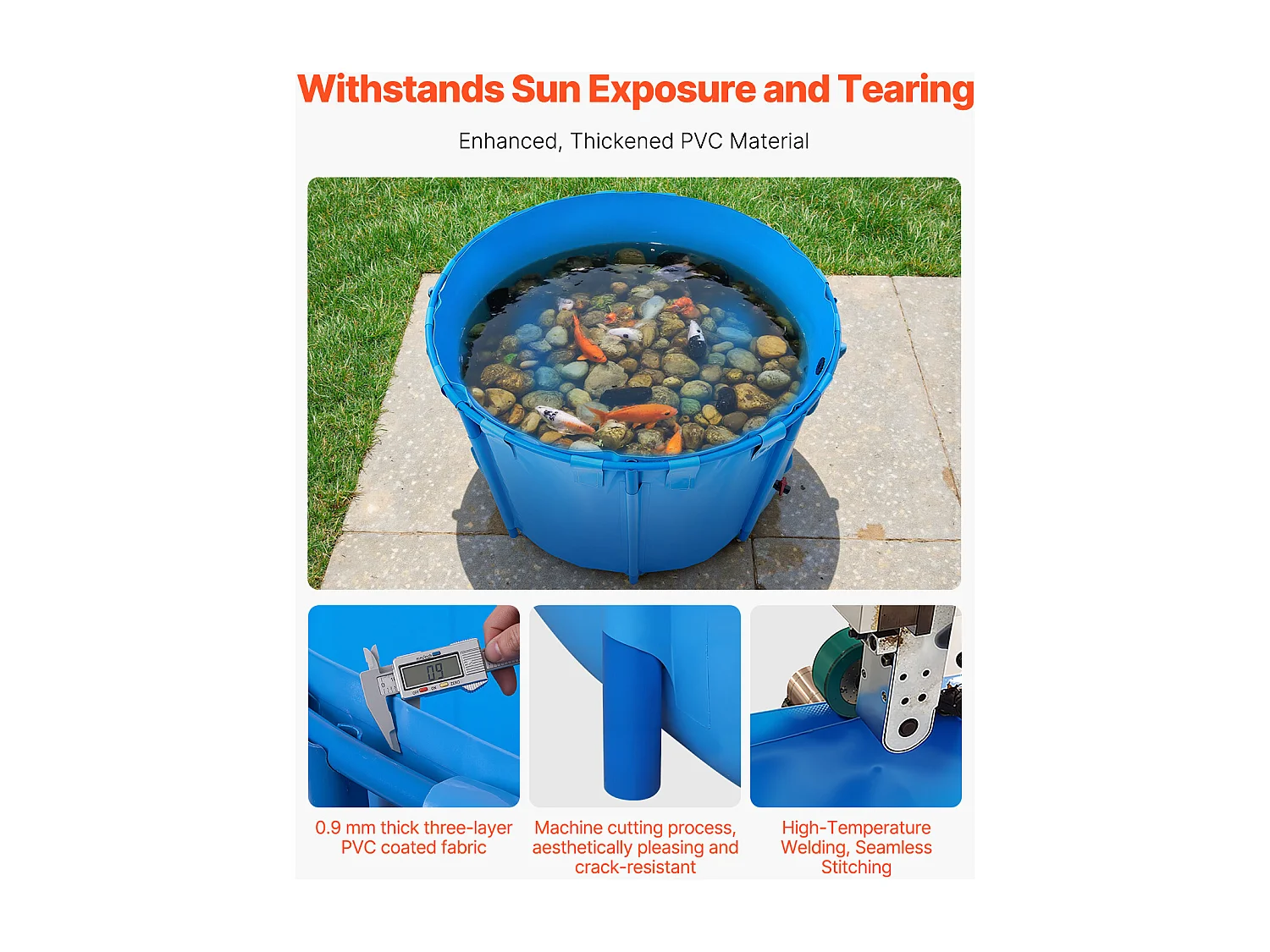 Tanque para Peixes SucceBuy Dobrável em Lona, Capacidade 1700 L, Aquário Redondo em PVC com Moldura Resistente e Válvula de Dreno, Ideal para Criação de Koi