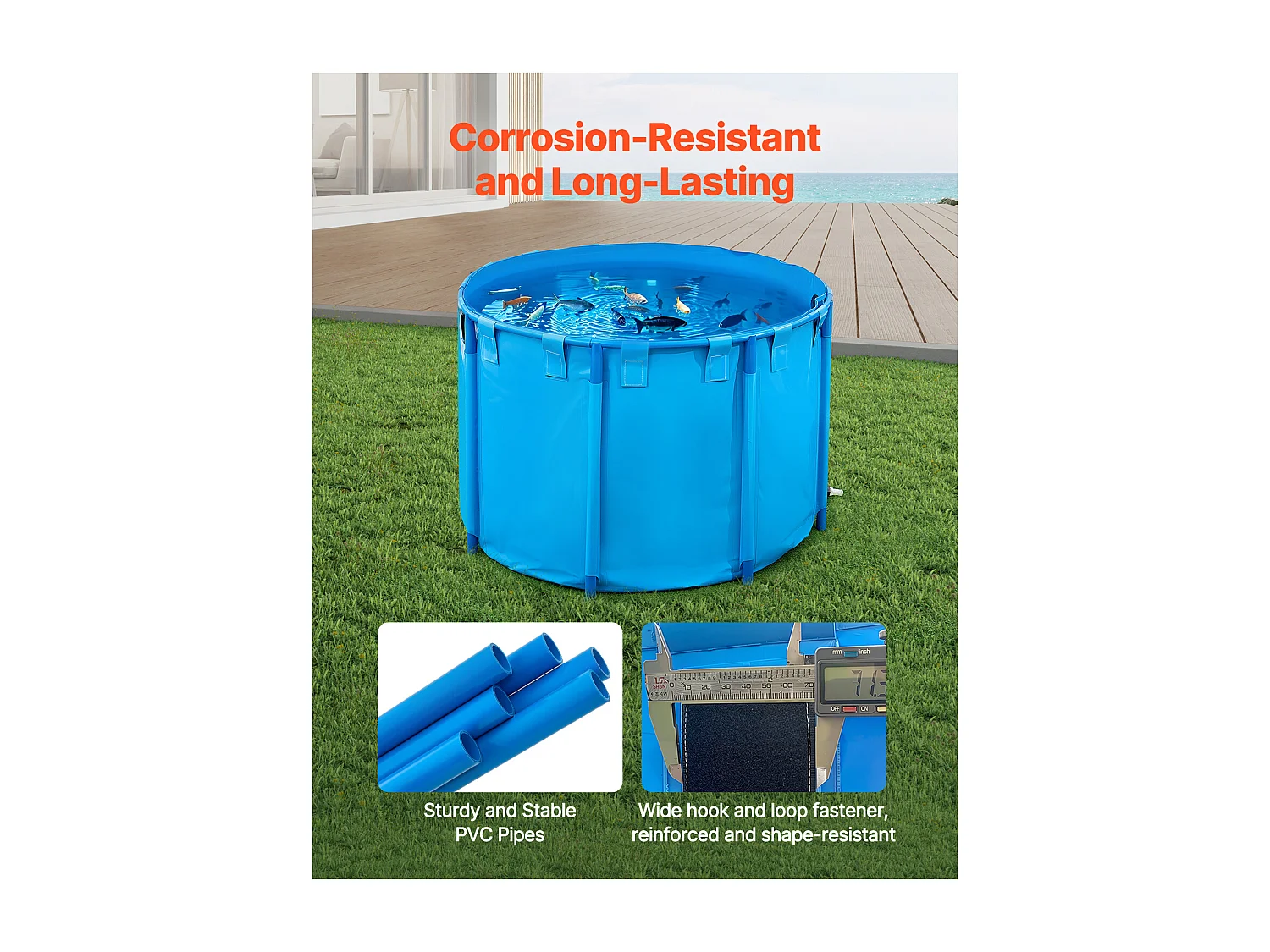 Tanque para Peixes SucceBuy Dobrável em Lona, Capacidade 1700 L, Aquário Redondo em PVC com Moldura Resistente e Válvula de Dreno, Ideal para Criação de Koi