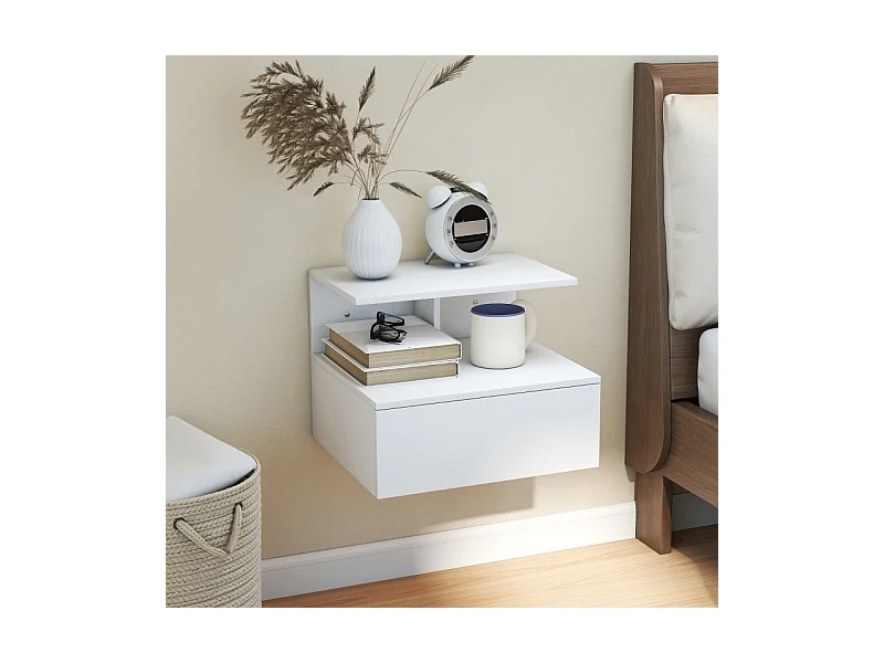 Table de chevet à 1 tiroir - Table de chevet avec rangement ouvert - blanc - pour chambre