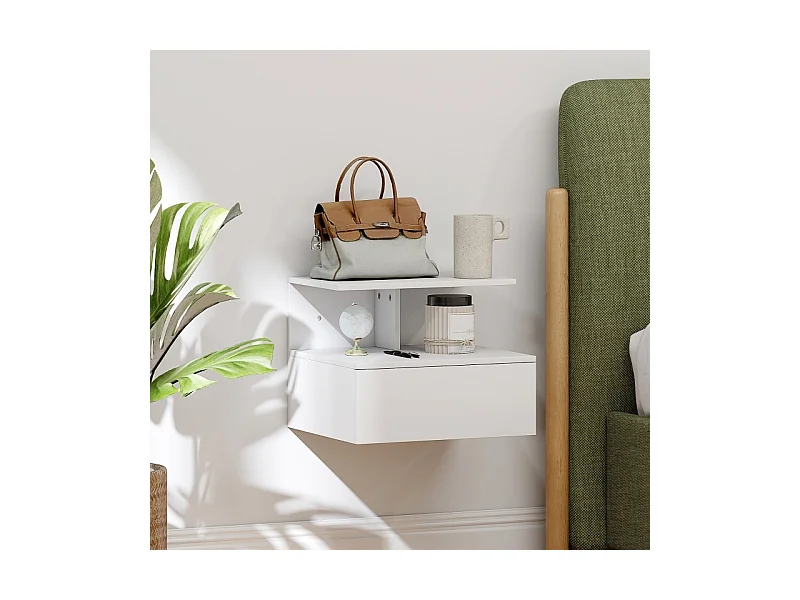 Table de chevet à 1 tiroir - Table de chevet avec rangement ouvert - blanc - pour chambre