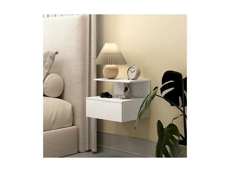 Table de chevet à 1 tiroir - Table de chevet avec rangement ouvert - blanc - pour chambre