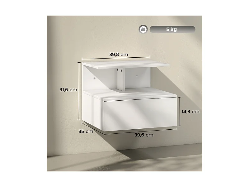 Table de chevet à 1 tiroir - Table de chevet avec rangement ouvert - blanc - pour chambre