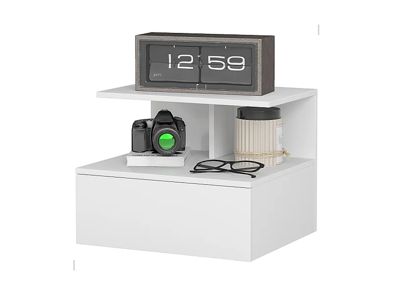 Table de chevet à 1 tiroir - Table de chevet avec rangement ouvert - blanc - pour chambre