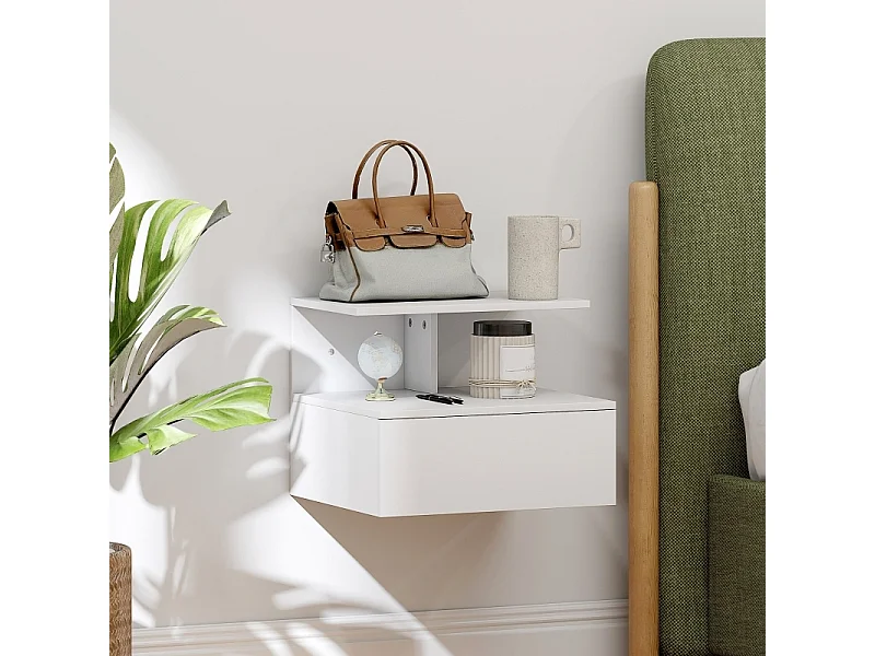 Table de chevet à 1 tiroir - Table de chevet avec rangement ouvert - blanc - pour chambre