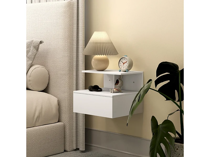 Table de chevet à 1 tiroir - Table de chevet avec rangement ouvert - blanc - pour chambre