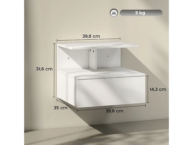 Table de chevet à 1 tiroir - Table de chevet avec rangement ouvert - blanc - pour chambre