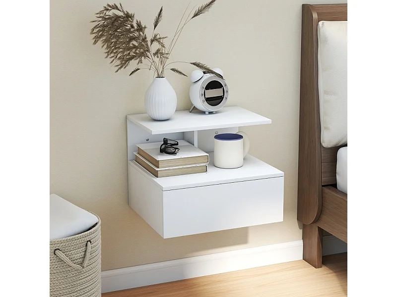 Table de chevet à 1 tiroir - Table de chevet avec rangement ouvert - blanc - pour chambre