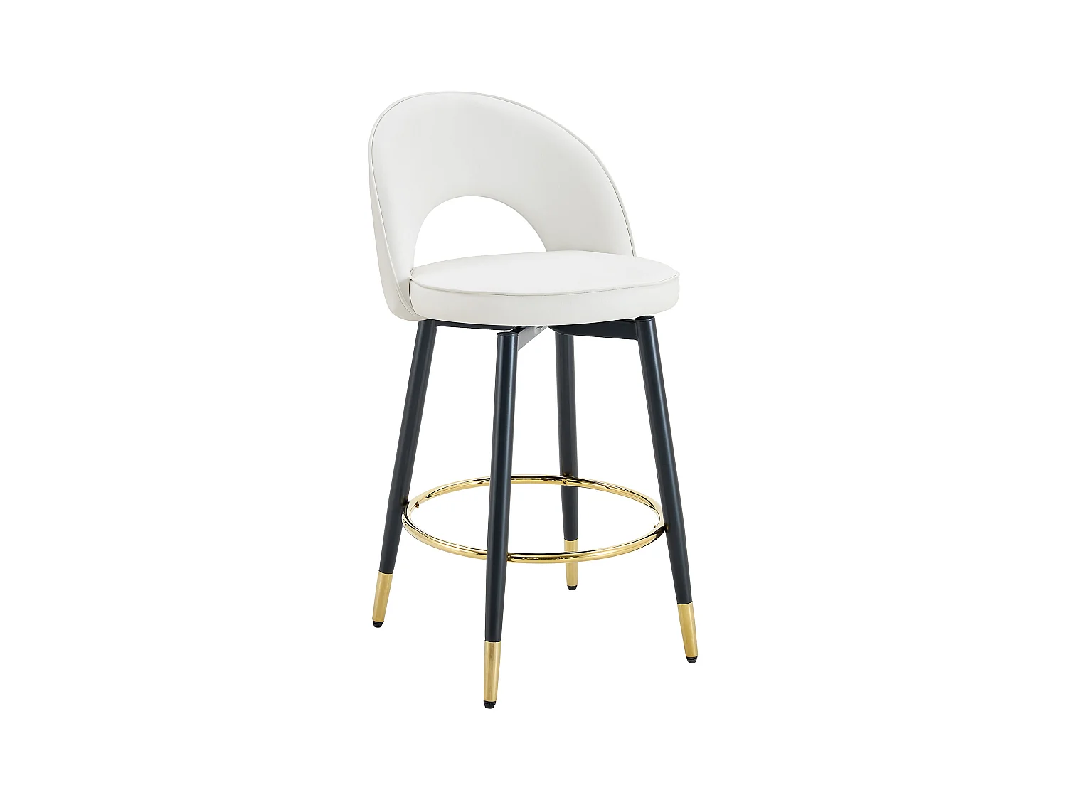 Lot de 2 tabourets de bar - Tabouret de bar pivotant avec dossier et repose-pieds en métal - blanc PU - pour salles à manger et terrasses