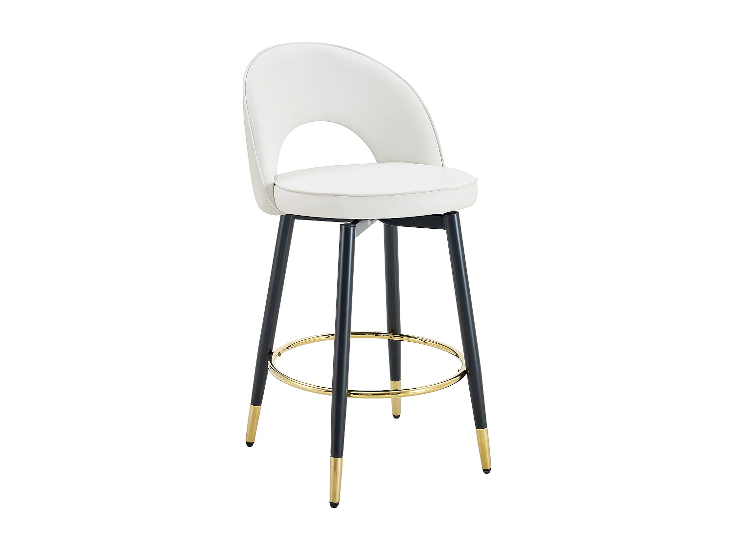 Lot de 2 tabourets de bar - Tabouret de bar pivotant avec dossier et repose-pieds en métal - blanc PU - pour salles à manger et terrasses