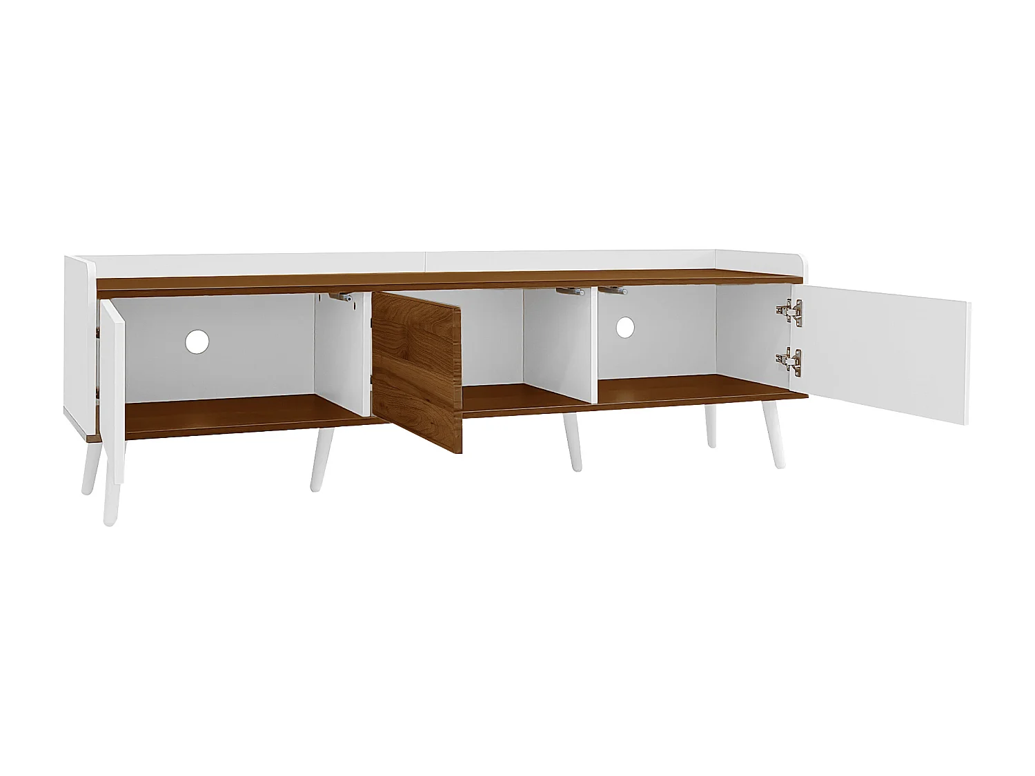 Mobile TV a 3 ante - Piano superiore con guide laterali - finitura legno naturale - bianco