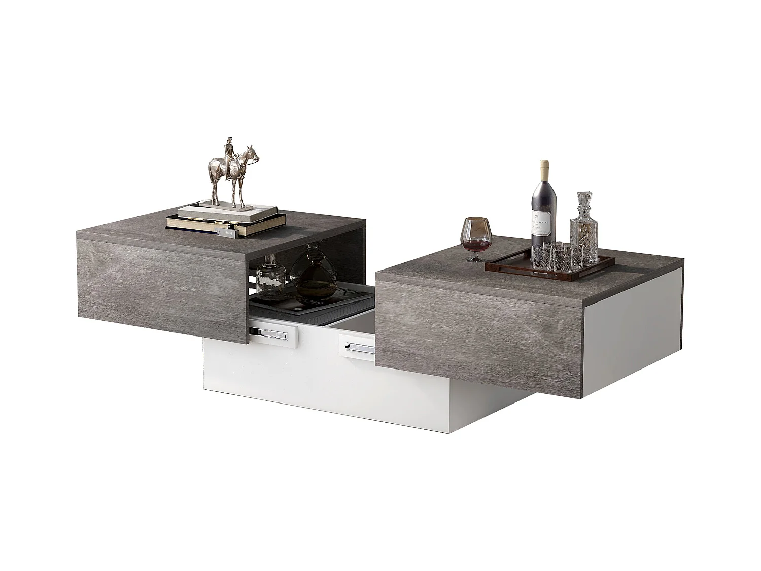 Table basse grise - Table basse avec 2 espaces de rangement et plateau rétractable - pour le salon