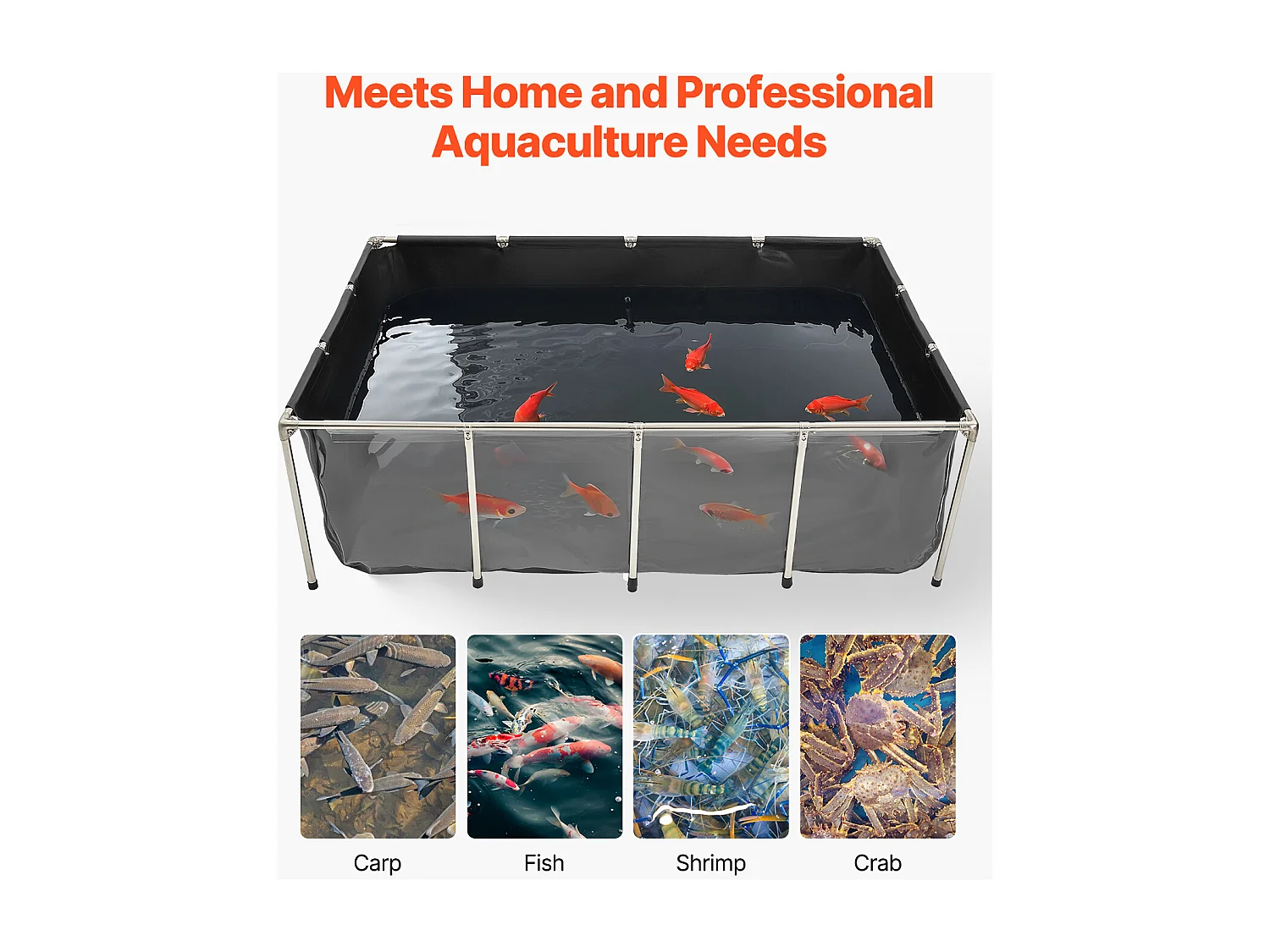 Bassin à Poissons SucceBuy en Toile, 1781,3 L, Aquarium à Koï en PVC avec Fenêtre d'Observation, Cadre en Acier Inoxydable et Robinet de Vidange