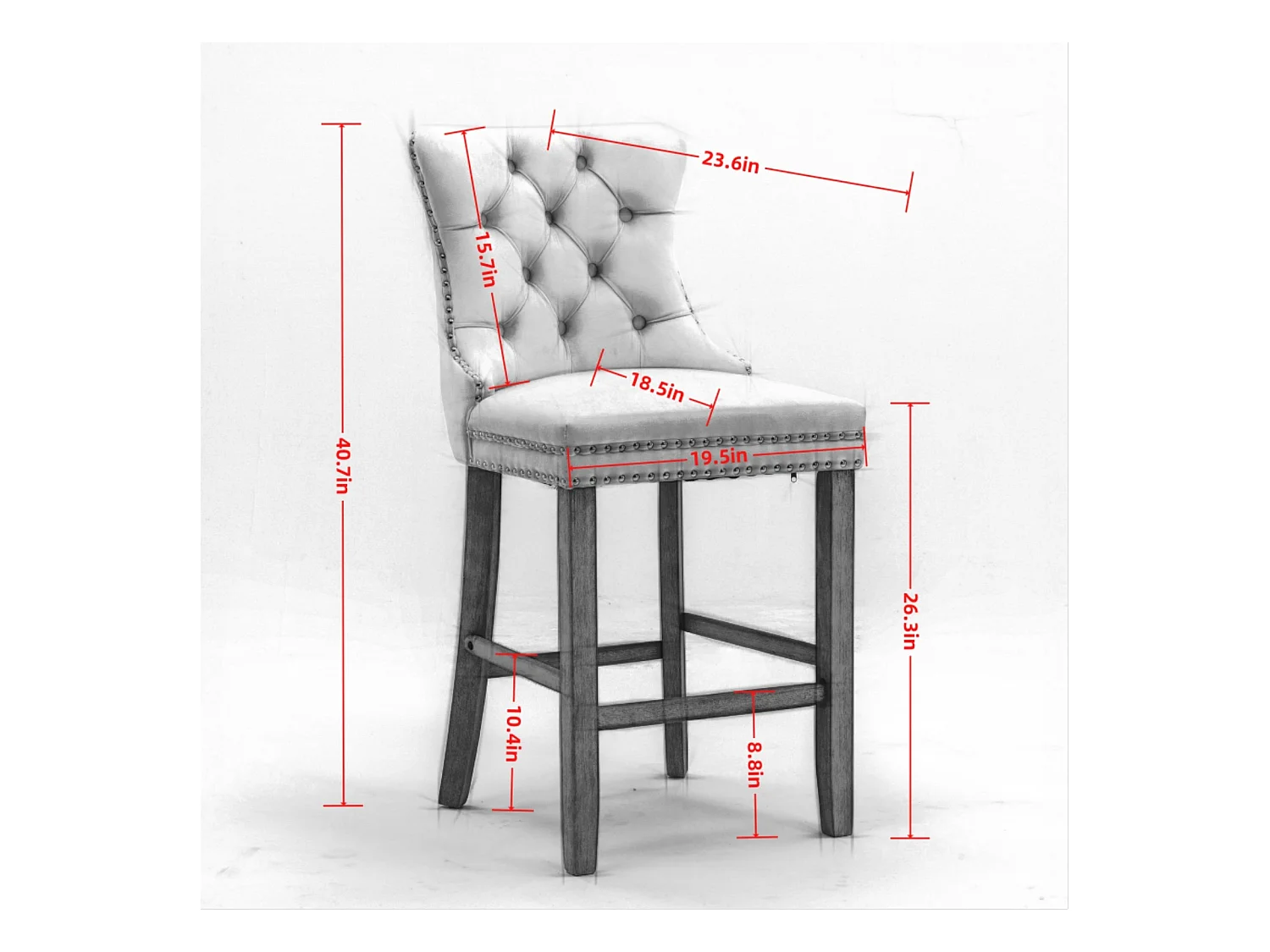 Lot de 2 tabourets de bar - Tabourets de bar avec dossier rembourré et capitonnage à boutons - velours bleu