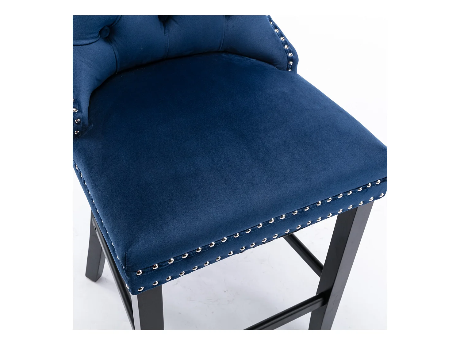 Lot de 2 tabourets de bar - Tabourets de bar avec dossier rembourré et capitonnage à boutons - velours bleu