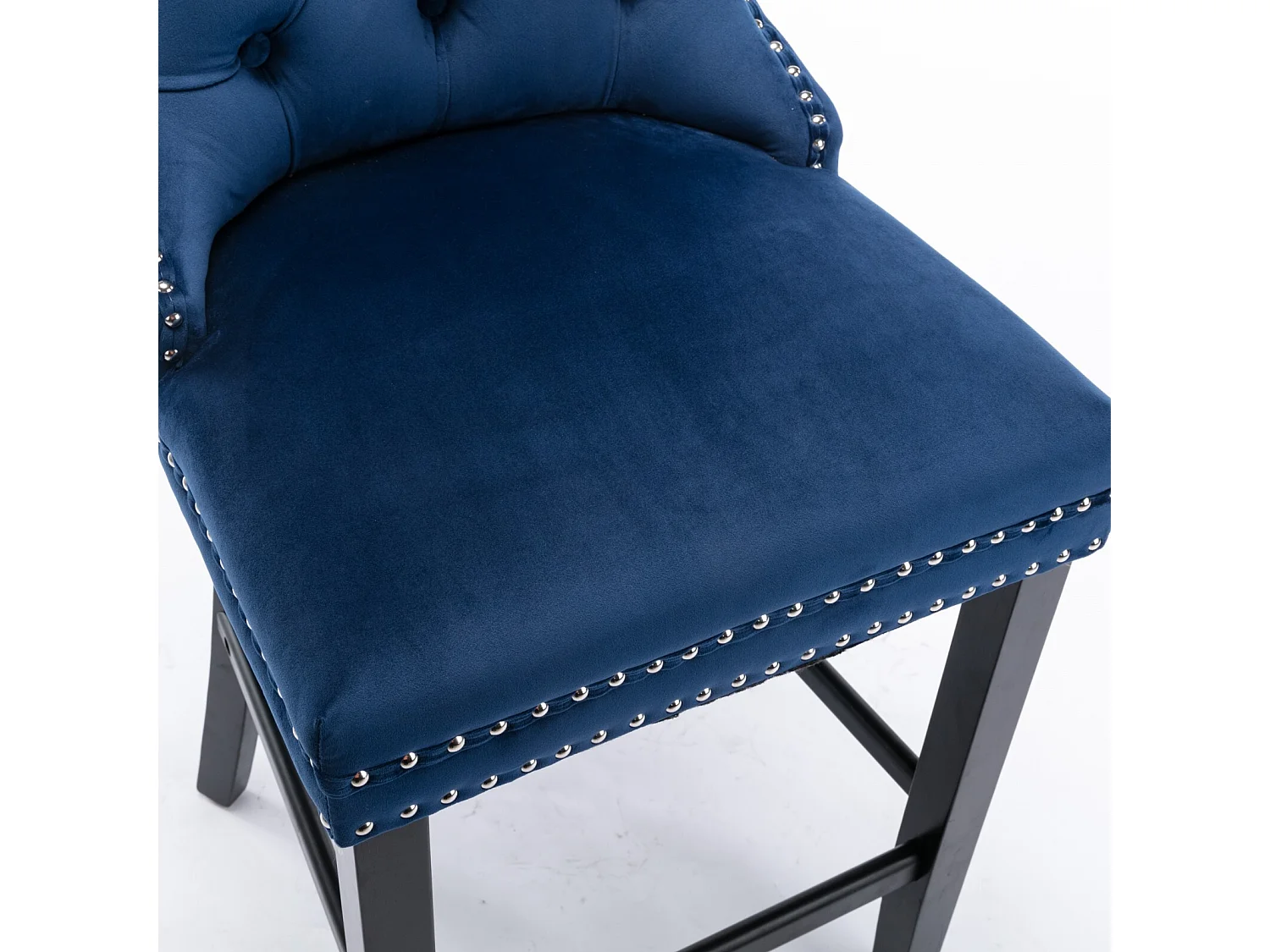 Lot de 2 tabourets de bar - Tabourets de bar avec dossier rembourré et capitonnage à boutons - velours bleu