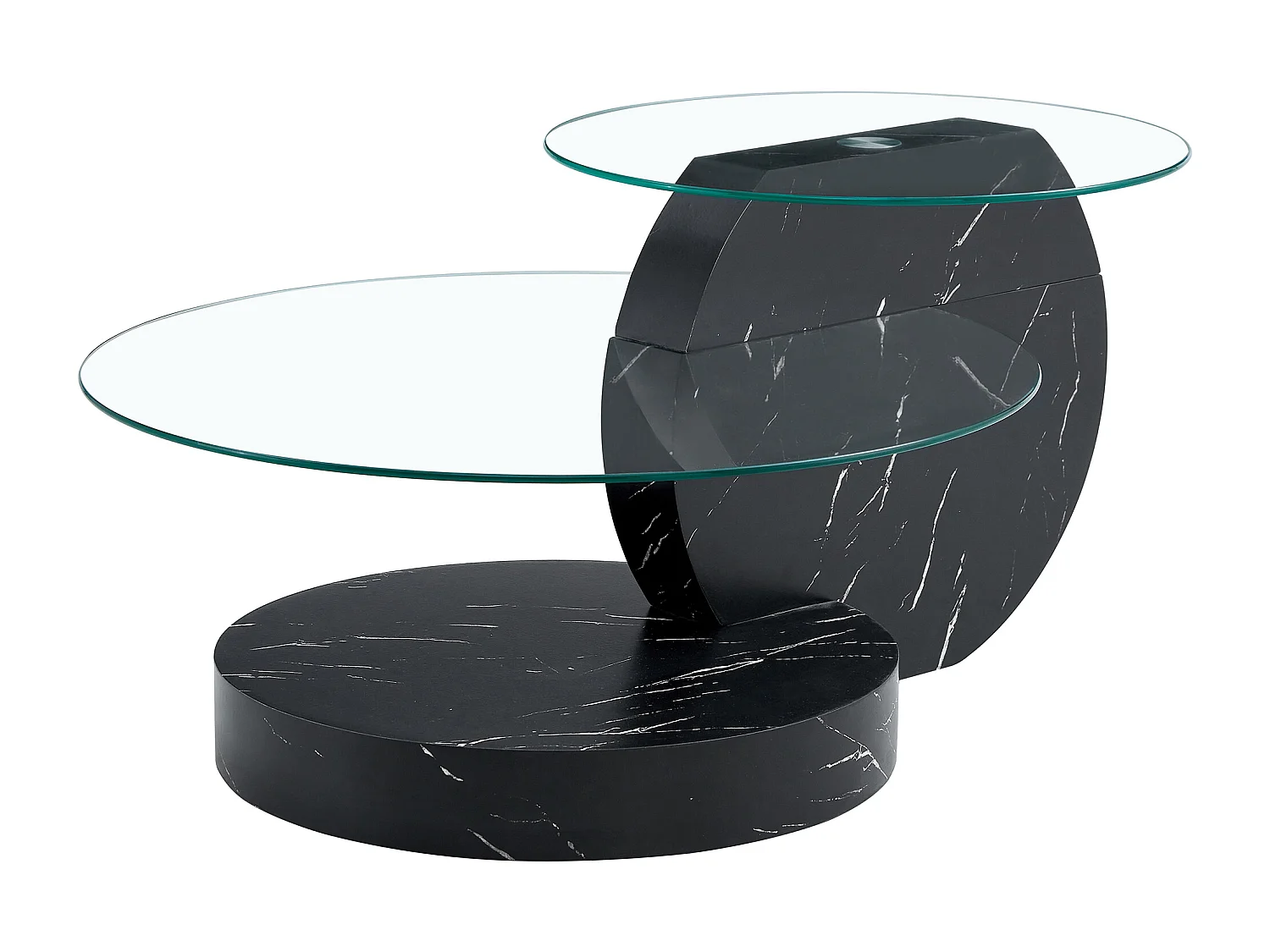 Table basse ronde moderne - Table basse avec plateau en verre et design multicouche - noir - pour salon