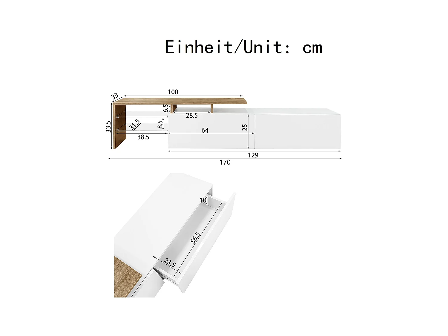 Meuble TV 2 tiroirs - Meuble TV avec éclairage LED et compartiments de rangement - blanc