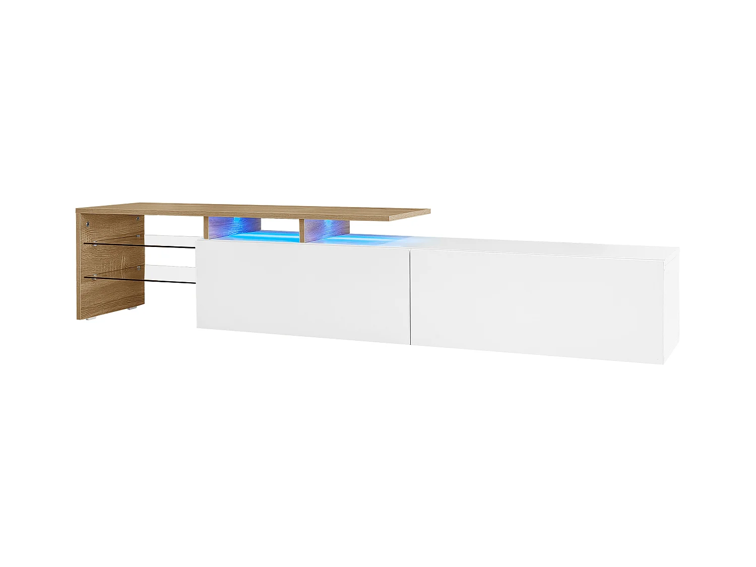 Meuble TV 2 tiroirs - Meuble TV avec éclairage LED et compartiments de rangement - blanc