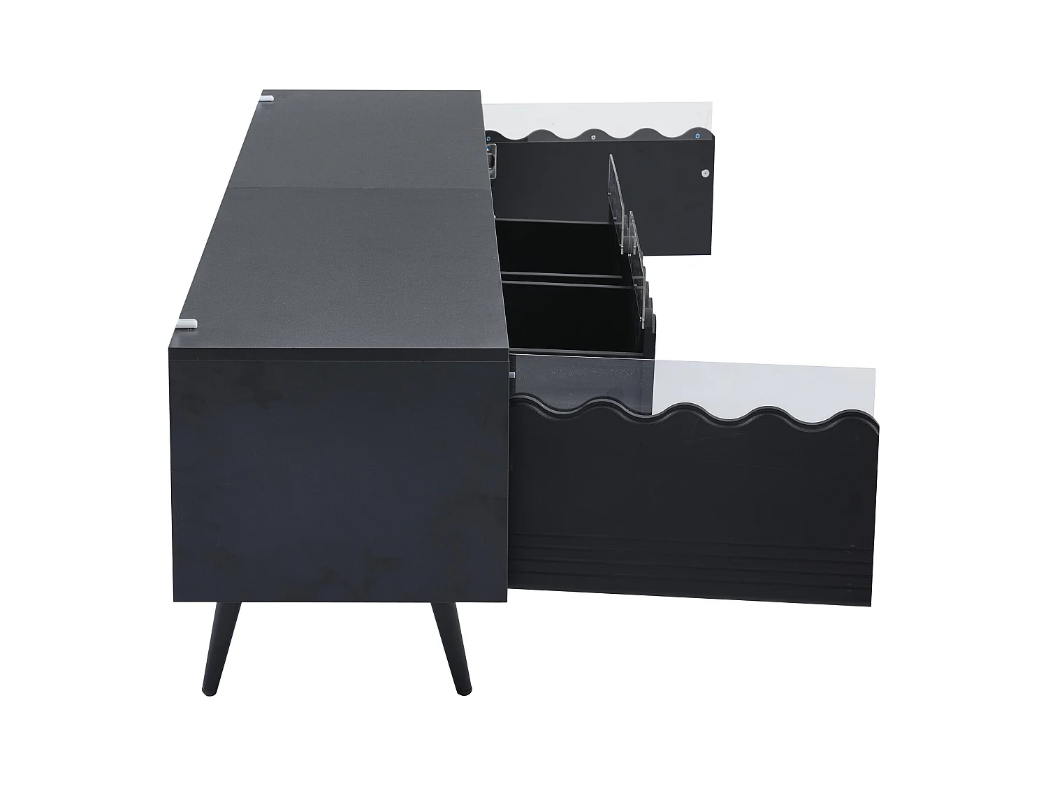 Meuble TV noir à 6 pieds - Meuble TV avec 2 tiroirs et 2 portes - pour salon