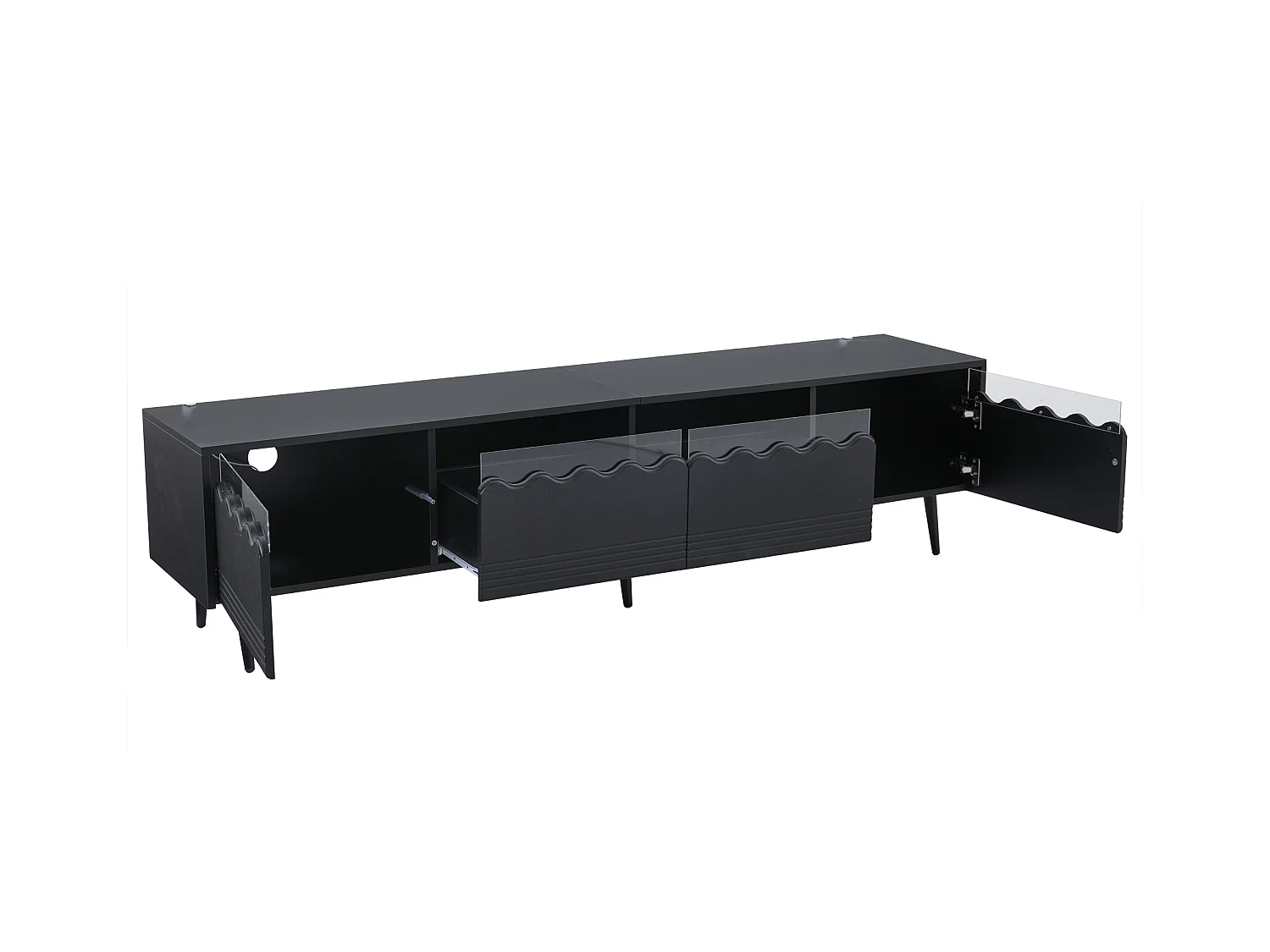 Meuble TV noir à 6 pieds - Meuble TV avec 2 tiroirs et 2 portes - pour salon