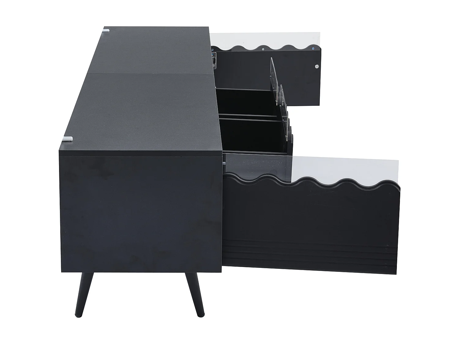 Meuble TV noir à 6 pieds - Meuble TV avec 2 tiroirs et 2 portes - pour salon