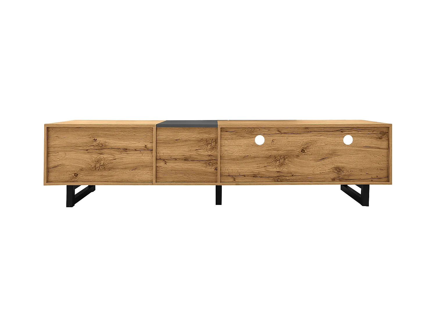 Meuble TV bois - Meuble TV trois portes avec pieds métalliques en U - rangement ouvert - pour salon