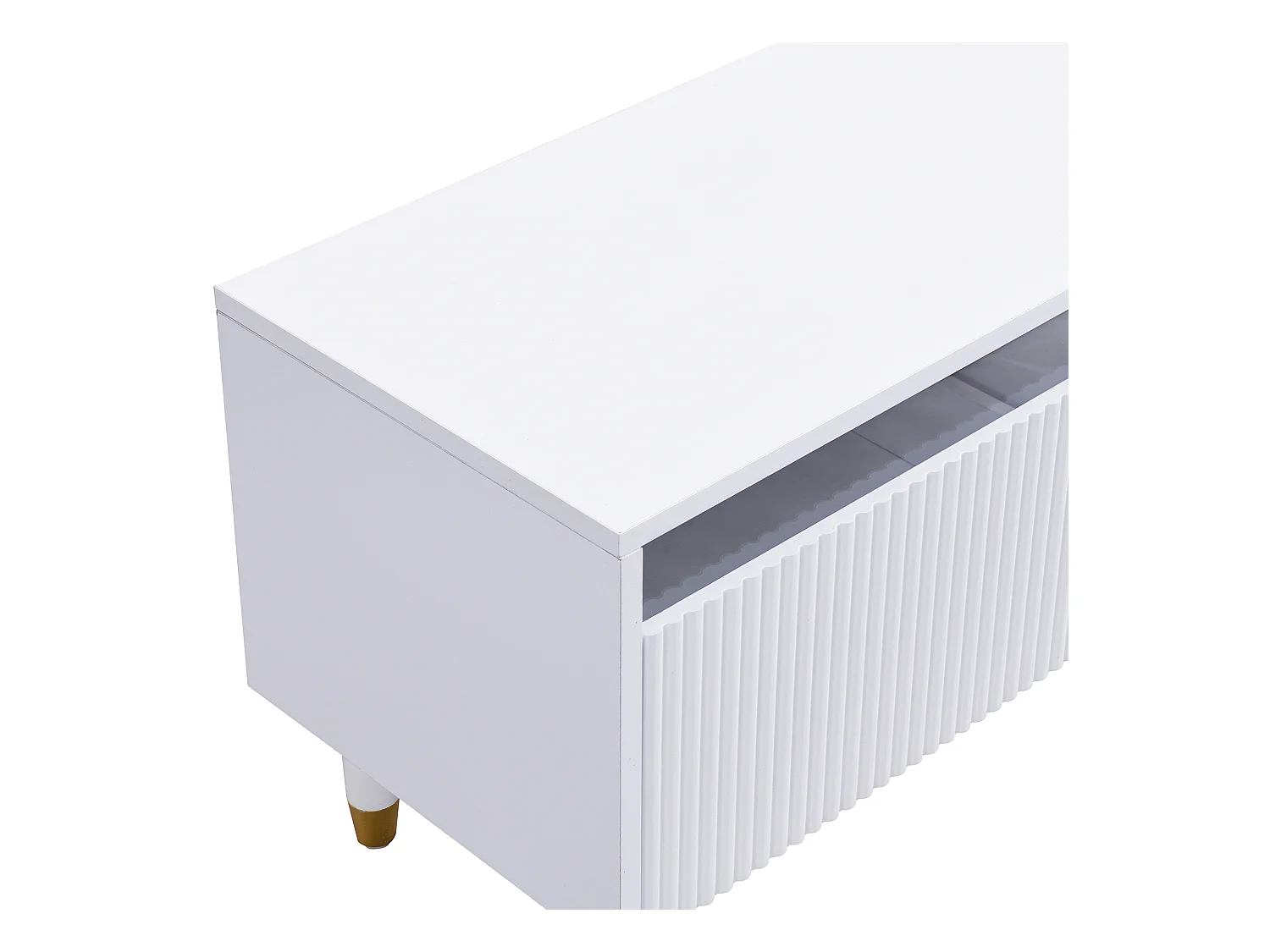 Meuble TV avec 4 tiroirs - Meuble TV avec éclairage LED et 5 pieds en bois - blanc - pour le salon