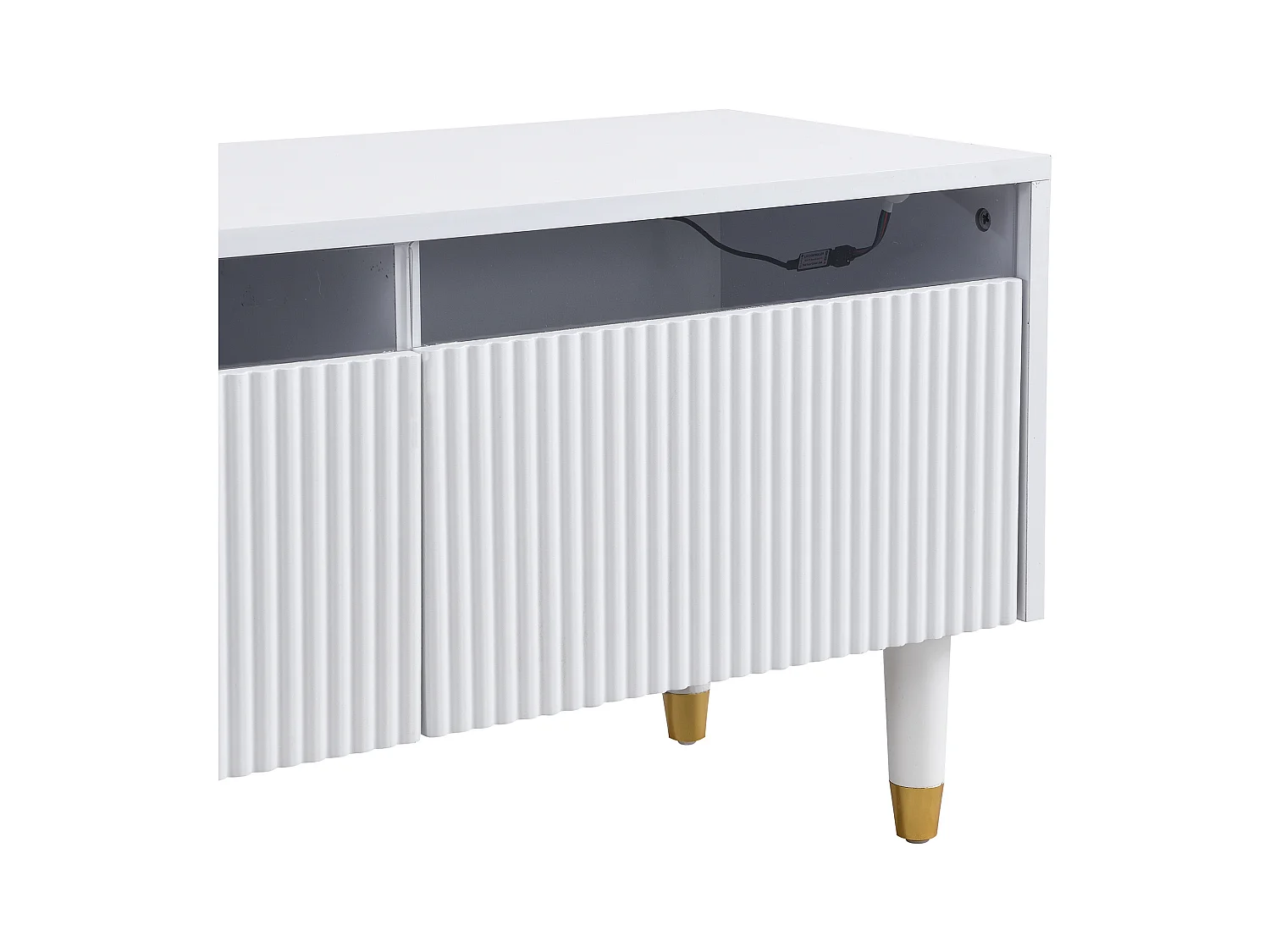 Meuble TV avec 4 tiroirs - Meuble TV avec éclairage LED et 5 pieds en bois - blanc - pour le salon