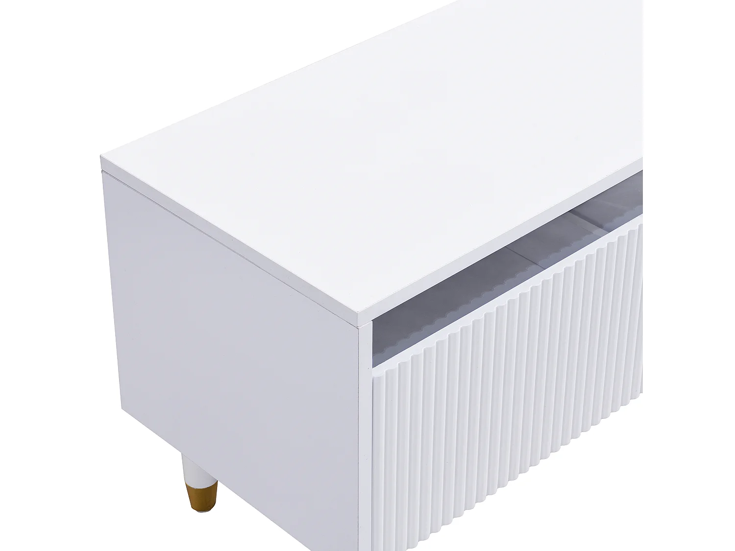 Szafa pod telewizor z 4 szufladami - Szafka pod telewizor z oświetleniem LED i 5 drewnianymi nogami - biała - do salonu