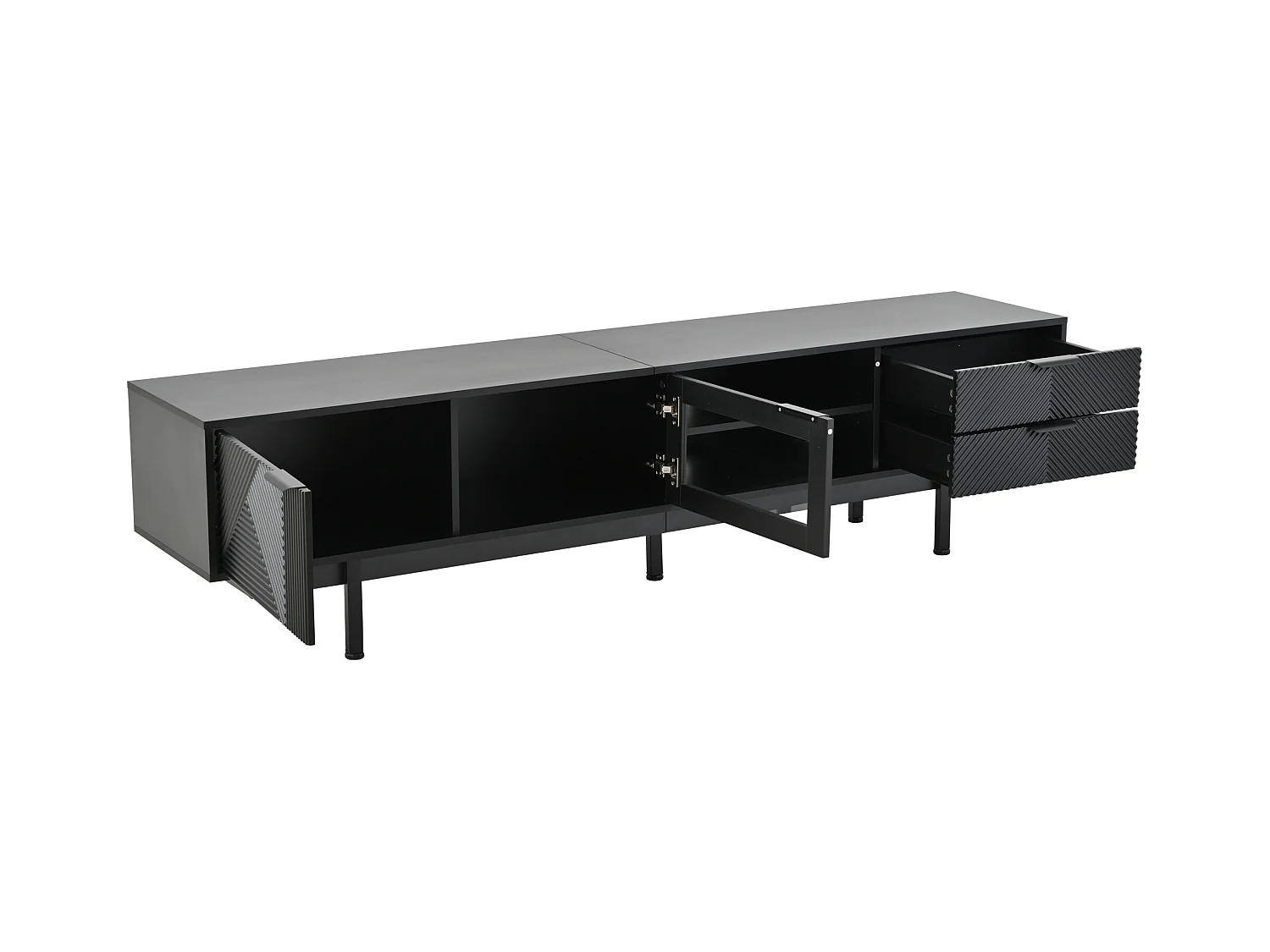 Meuble TV noir - Meuble TV avec 2 portes et 2 tiroirs - rangement ouvert - pour salon