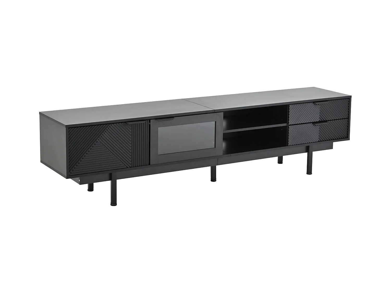 Meuble TV noir - Meuble TV avec 2 portes et 2 tiroirs - rangement ouvert - pour salon