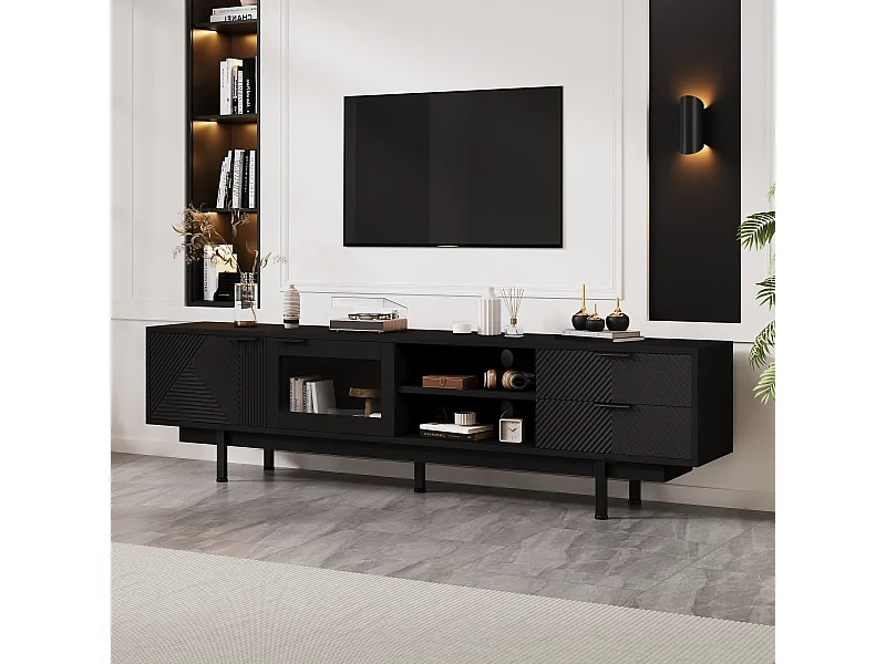 Zwarte tv-kast - tv-kast met 2 deuren en 2 lades - open opbergruimte - voor woonkamer