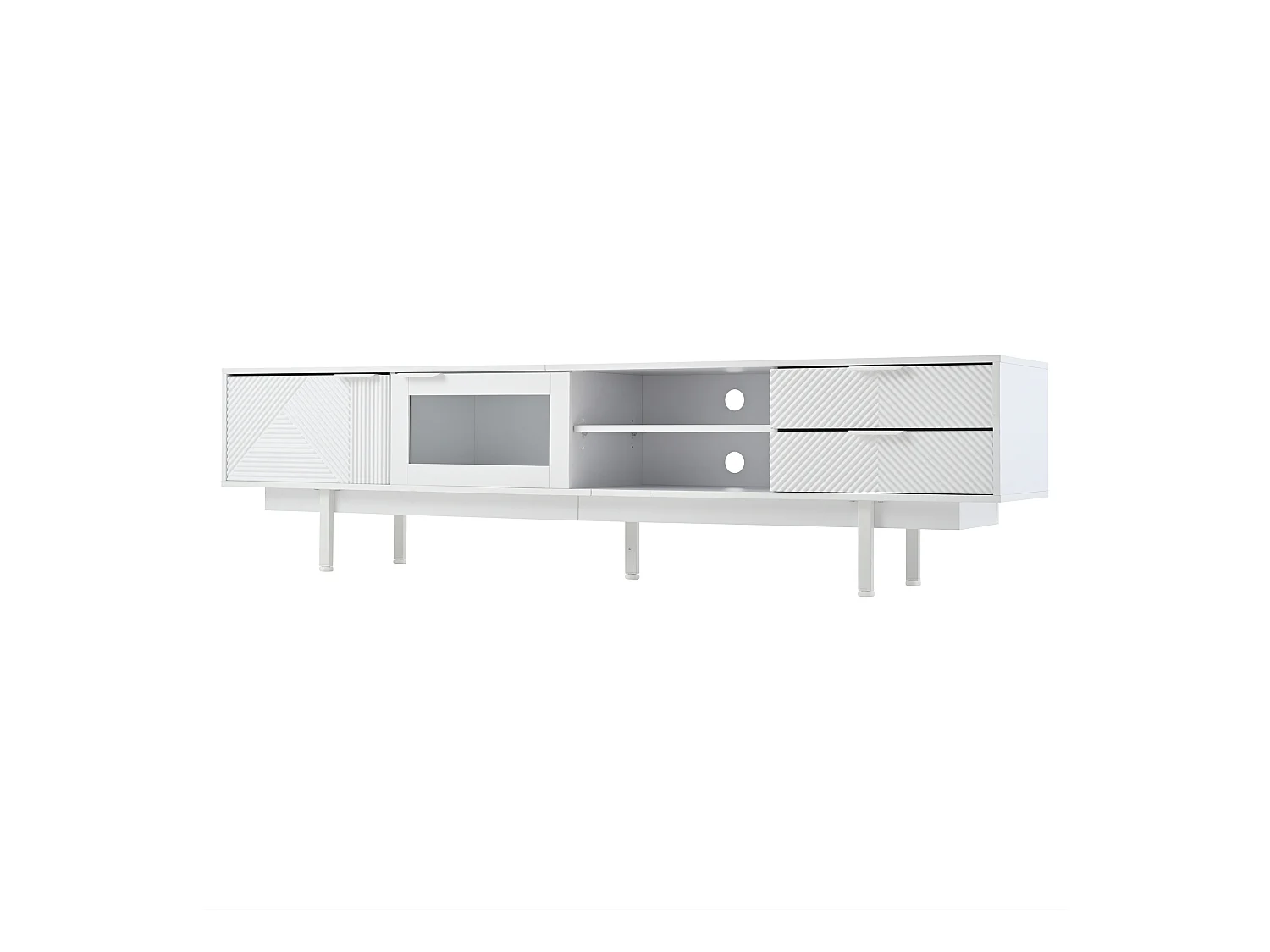 Meuble TV blanc - Meuble TV avec 2 portes et 2 tiroirs - rangement ouvert - pour salon