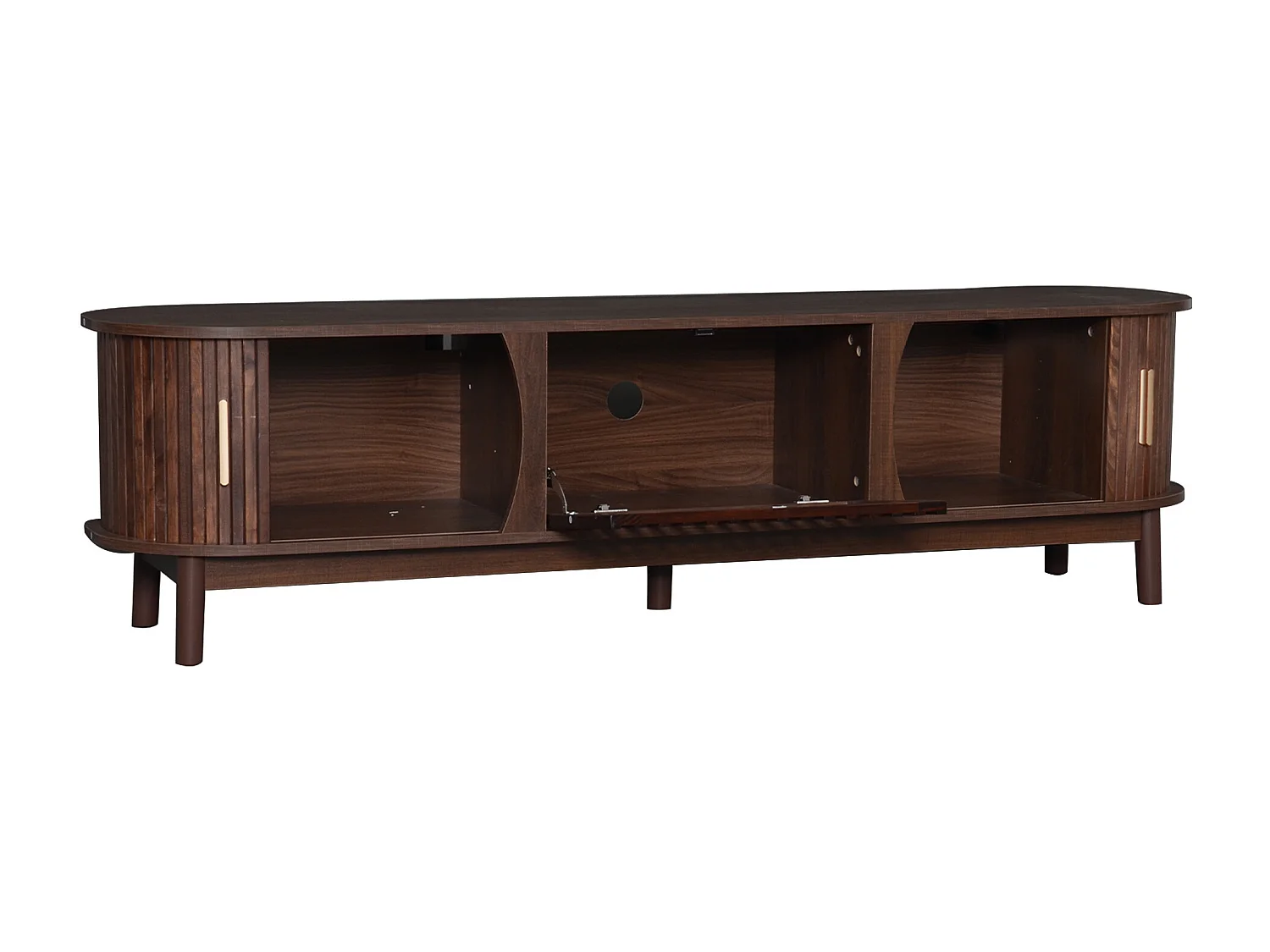 Meuble TV avec 2 portes coulissantes - Meuble TV marron avec portes à âme creuse rabattables - pour téléviseurs jusqu'à 65"