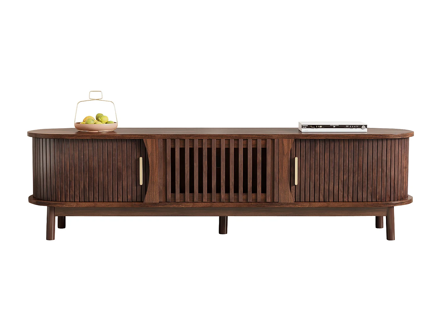 Meuble TV avec 2 portes coulissantes - Meuble TV marron avec portes à âme creuse rabattables - pour téléviseurs jusqu'à 65"