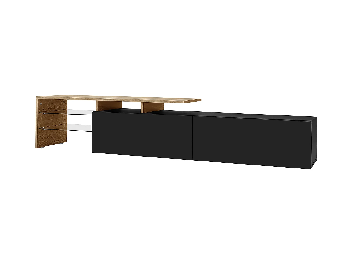 Meuble TV 2 tiroirs - Meuble TV avec éclairage LED et compartiments de rangement - noir