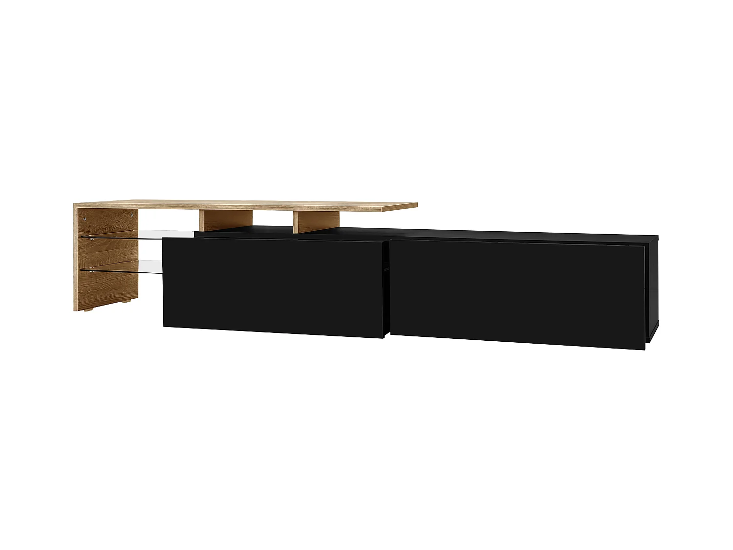 Meuble TV 2 tiroirs - Meuble TV avec éclairage LED et compartiments de rangement - noir