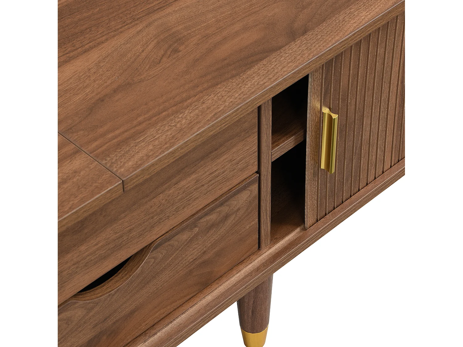 Meuble TV bois - Meuble TV 4 portes au motif ondulé incurvé - pour salon