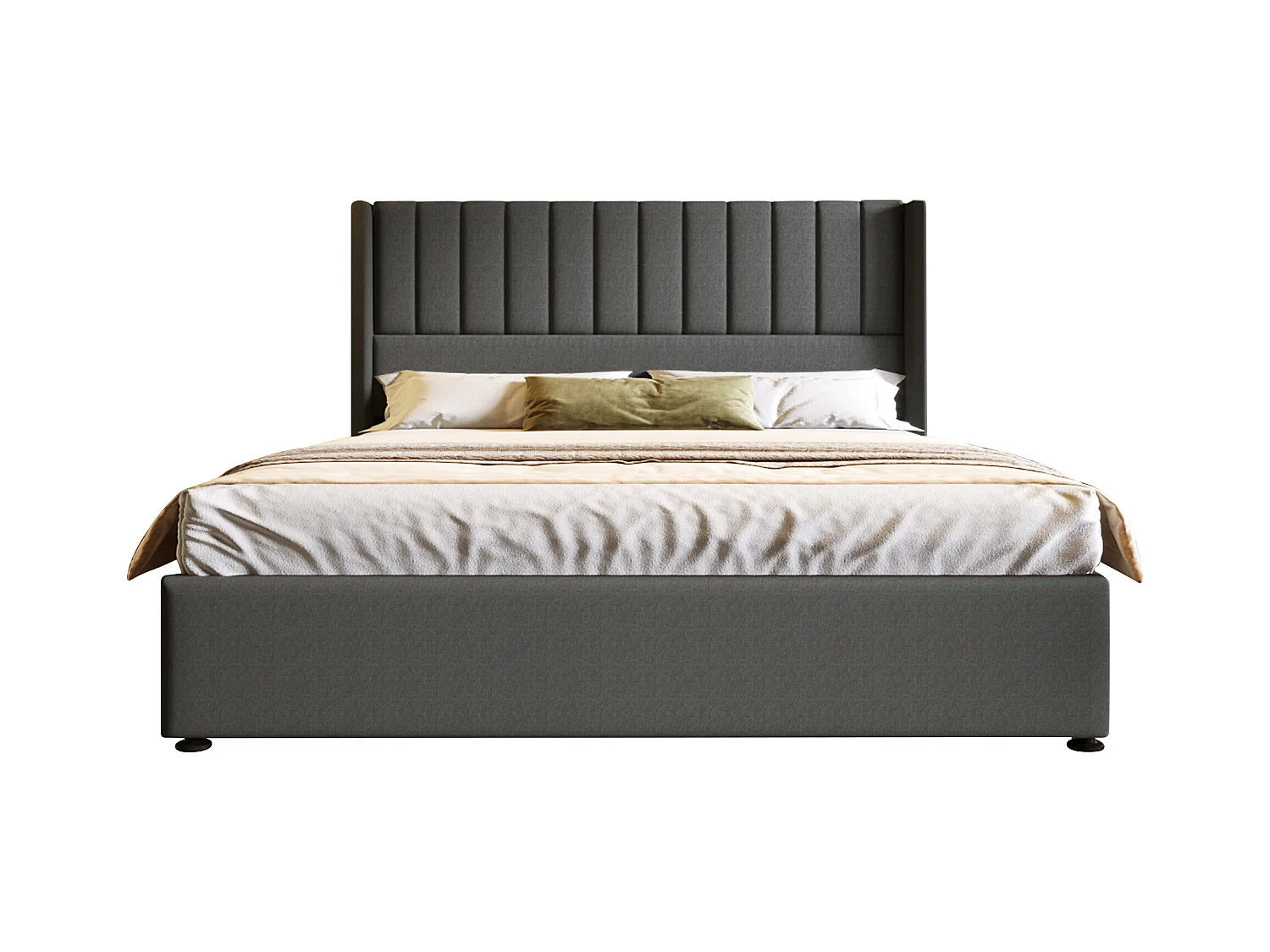 Lit coffre 180 x 200 cm - Lit adulte avec dossier rembourré - lin gris - sans matelas