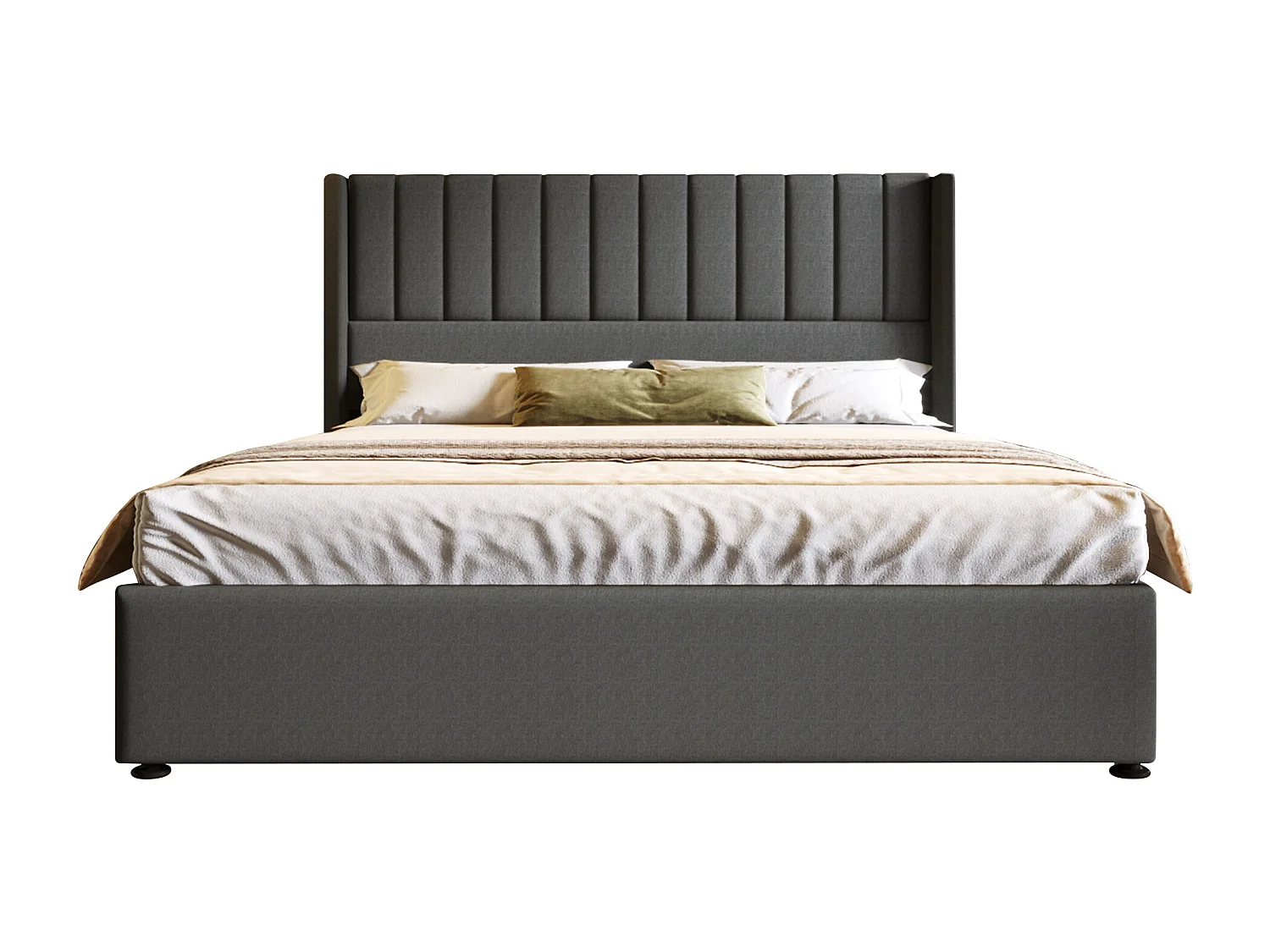 Łóżko z pojemnikiem 180 x 200 cm - Łóżko dla dorosłych z tapicerowanym oparciem - szary len - bez materaca