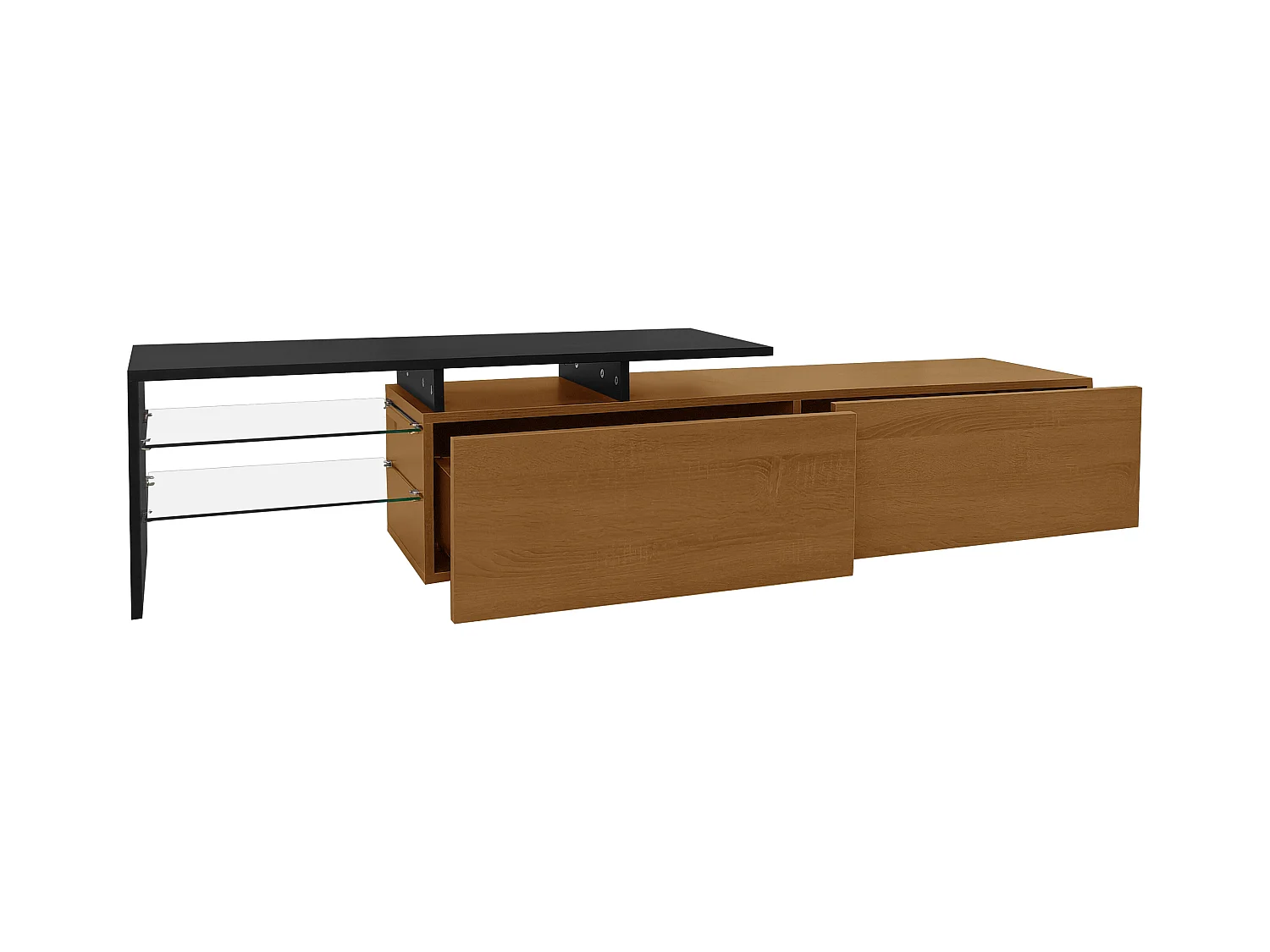 Meuble TV 2 tiroirs - Meuble TV avec éclairage LED et compartiments de rangement - bois