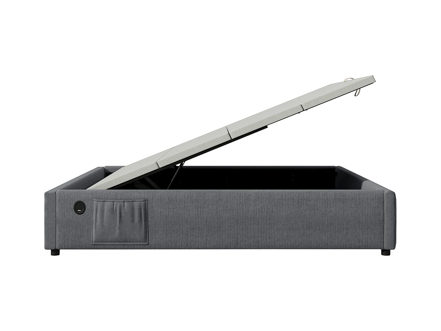 Lit coffre 140 x 200 cm - Lit enfant avec port USB et poche de rangement - lin gris - sans matelas